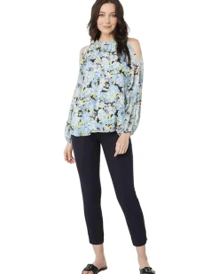 Cold-Shoulder Long Sleeve Blouse w/ Neck