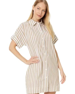 Collared Button-Front Mini Shirtdress in Stripe