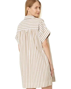 Collared Button-Front Mini Shirtdress in Stripe