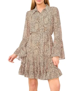 Collared Ruffled Flounce Long Sleeve Dress