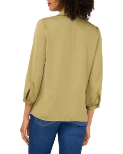 Collared V-Neck Long Sleeve Blouse