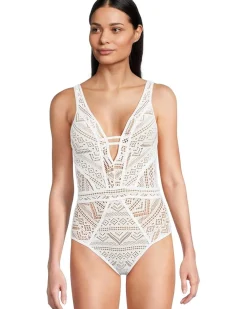 Color Play Crochet Plunge One Piece