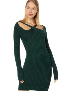 Cosmo Rib Sweaterdress w/ Crossover Neck