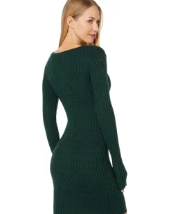 Cosmo Rib Sweaterdress w/ Crossover Neck