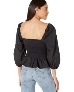 Cotton Puff Sleeve Smocked Bodice Top