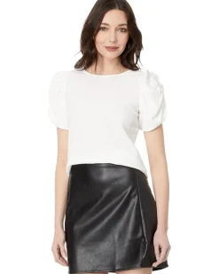 Crew Neck Gathered Puff Sleeve Blouse