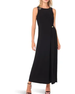 Crew Neck Gathered Twist Maxi w/ Gold Trim Ring