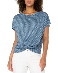 Crew Neck Knit Top With Front Twist Detail