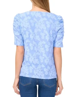 Crew Neck Ruched Elbow Sleeve Top