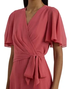 Crinkle Georgette Surplice Dress