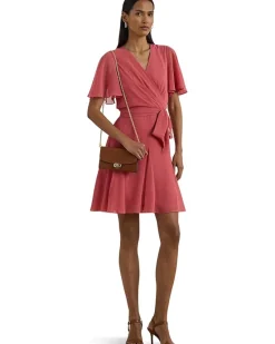 Crinkle Georgette Surplice Dress