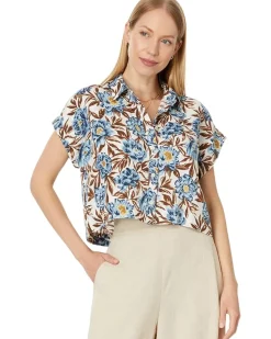 Crop Dolman Shirt in Floral 100% Linen