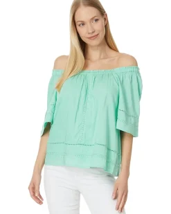 Cropped Bell Sleeve Woven Top with Lace Trim