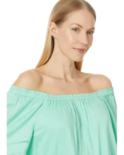 Cropped Bell Sleeve Woven Top with Lace Trim