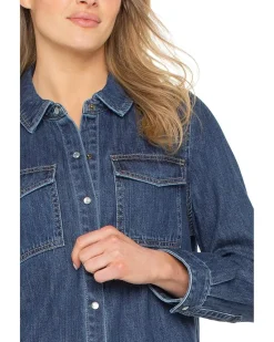 Denim Button Down Long Sleeve Shirt With Pockets