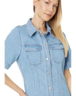 Denim Seamed Mini Shirtdress in Palermo Wash