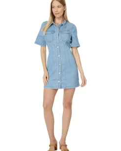 Denim Seamed Mini Shirtdress in Palermo Wash