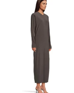 Dolman V-Neck Side Slit Gown With Shoulder Pads