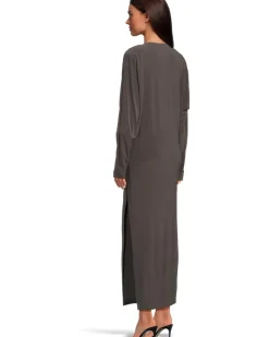 Dolman V-Neck Side Slit Gown With Shoulder Pads