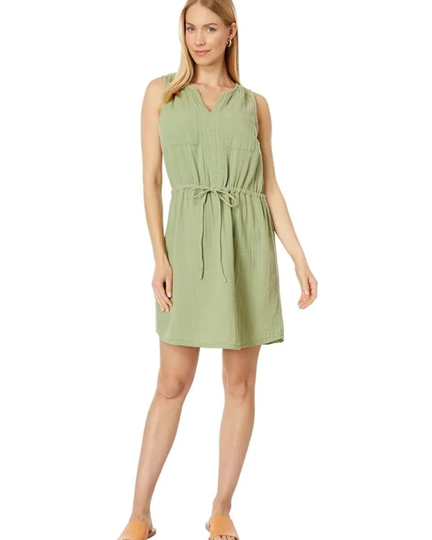 Double Layer Gauze Sleeveless Drawstring Dress