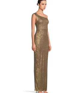 Drop Shoulder Fitted Gown With Side Slit