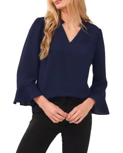 Elbow Ruffle Sleeve V-Neck Blouse