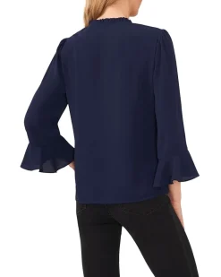 Elbow Ruffle Sleeve V-Neck Blouse