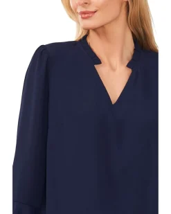 Elbow Ruffle Sleeve V-Neck Blouse