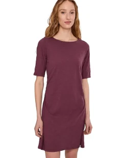 Elbow Sleeve Below The Knee Shirred Dress