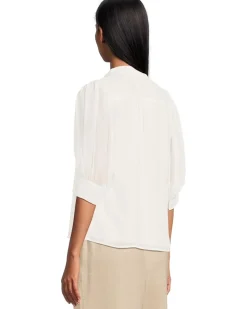 Elbow Sleeve Bow Placket Blouse