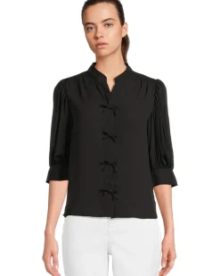 Elbow Sleeve Bow Placket Blouse
