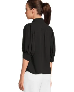 Elbow Sleeve Bow Placket Blouse