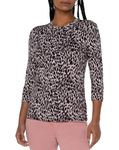 Elbow Sleeve Scoopback Mock Neck Knit Top