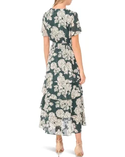 Elbow Sleeve Smocked Waist Tiered Maxi Dress