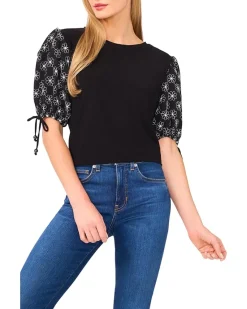 Embroidered Balloon Sleeve Knit Top