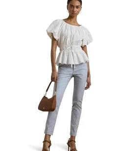 Eyelet Cotton Voile Peplum Blouse