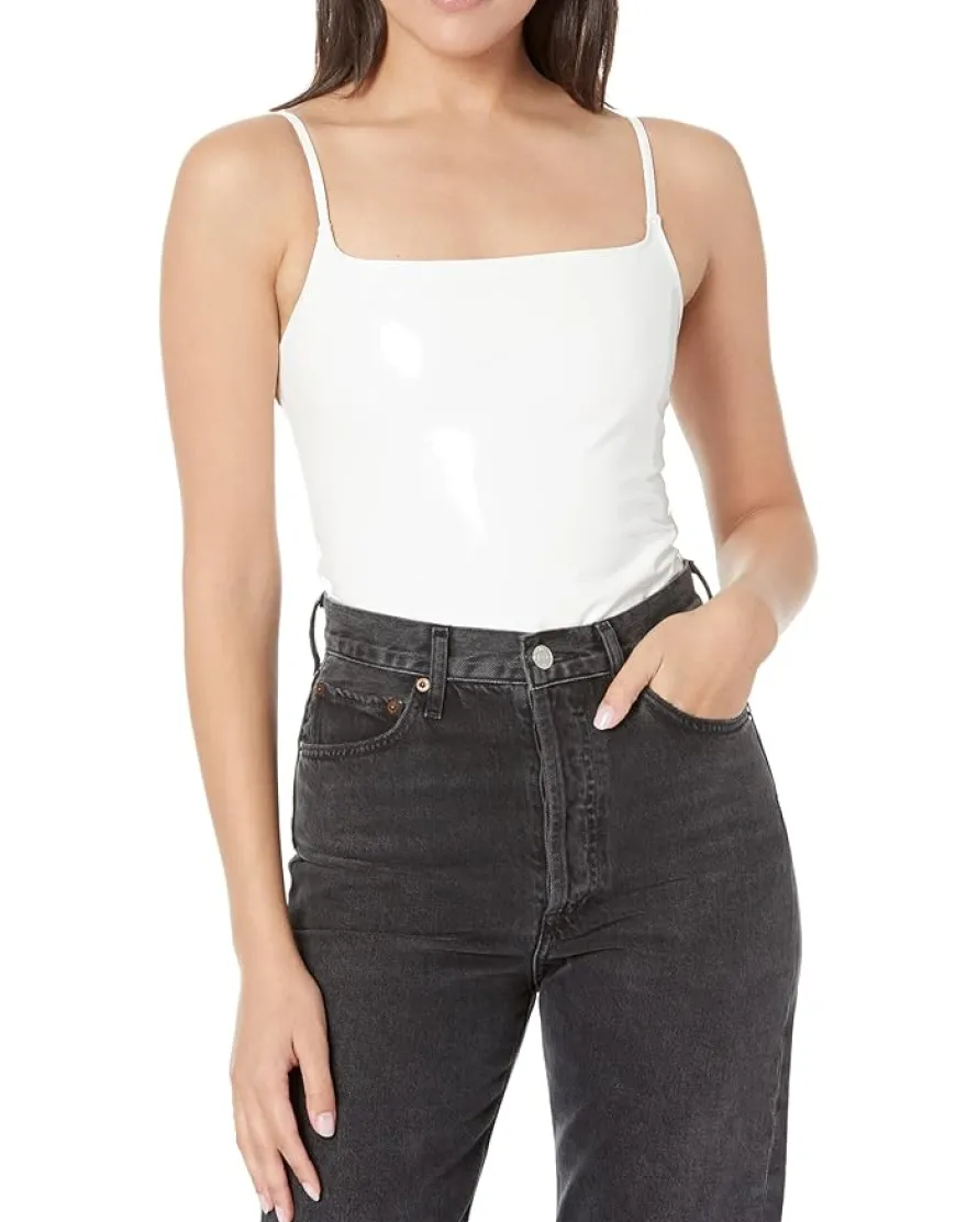 Faux Patent Leather Spaghetti Strap Bodysuit BDS310