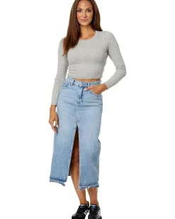 Fine Ribbed Supercrop Crewneck Long-Sleeve Tee