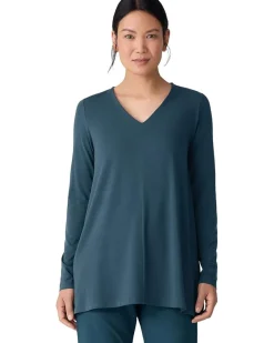Fine Stretch Jersey Knit V-neck Tunic