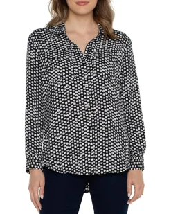Flap Pocket Button Front Woven Blouse