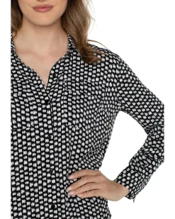 Flap Pocket Button Front Woven Blouse