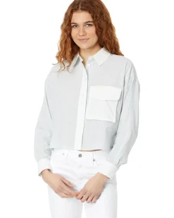Flap-Pocket Crop Button-Up Shirt in Poplin