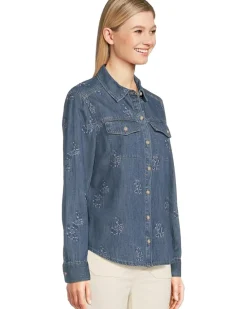 Flora Embroidered Denim Long Sleeve Shirt