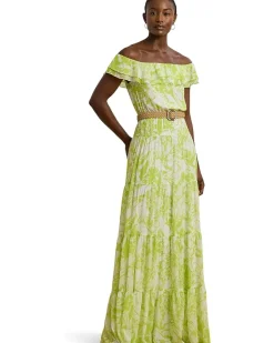 Floral Georgette Off-The-Shoulder Gown