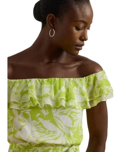 Floral Georgette Off-The-Shoulder Gown