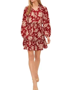Floral Long Sleeve Ruffled Dress