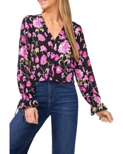 Floral Printed Button Front Long Sleeve Top