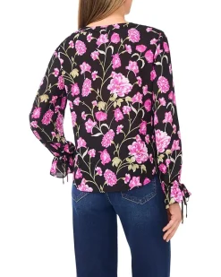 Floral Printed Button Front Long Sleeve Top