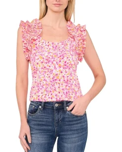 Floral Ruffle Rib Tank