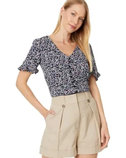 Floral Ruffled Sleeve Button-Up Blouse